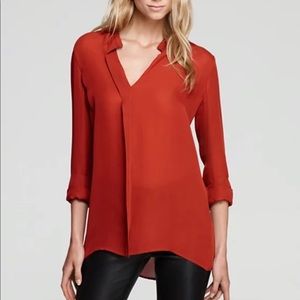 Vince Red Silk Band Collar Blouse, Size 6
